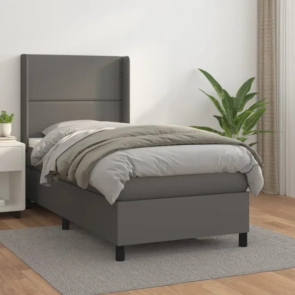 Sommier à lattes de lit avec matelas Gris 90x200 cm Similicuir