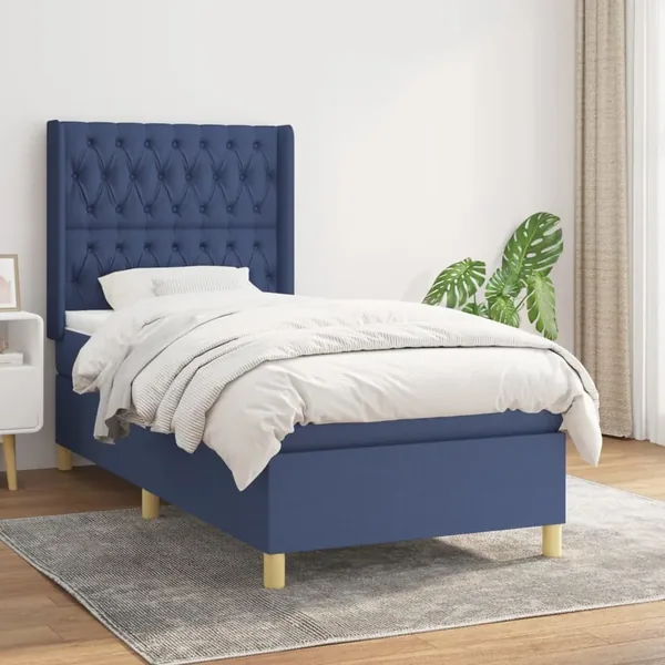 Sommier à lattes de lit avec matelas Bleu 100x200 cm Tissu