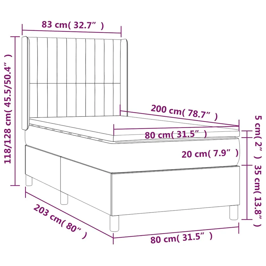 Sommier à lattes de lit et matelas Noir 80x200 cm Tissu - 7