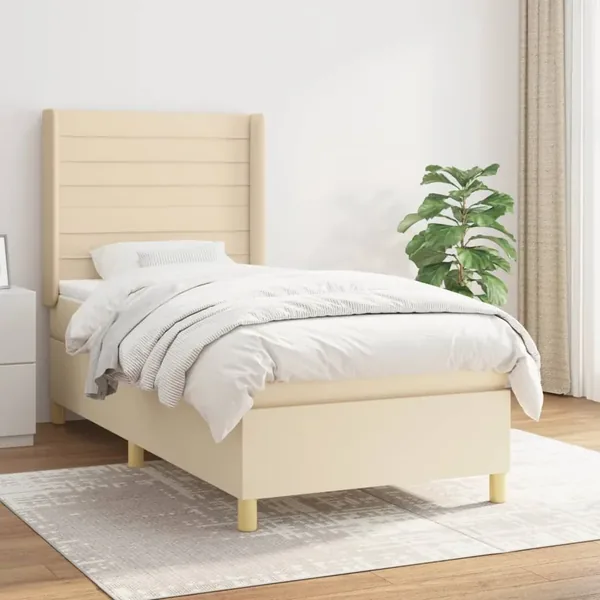 Sommier à lattes de lit avec matelas Crème 100x200 cm Tissu