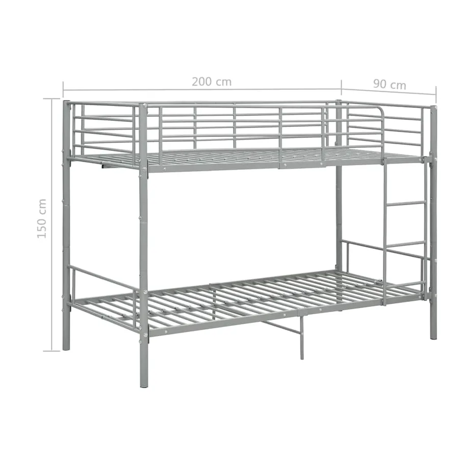 Lit superposé sans matelas gris métal 90x200 cm - 8