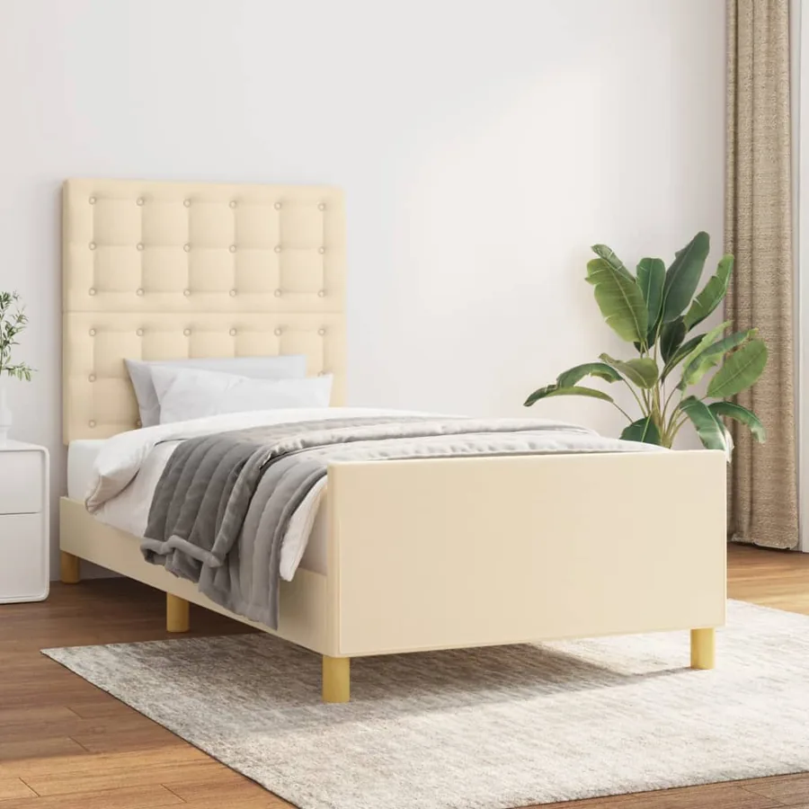 Cadre de lit sans matelas crème 90x200 cm tissu