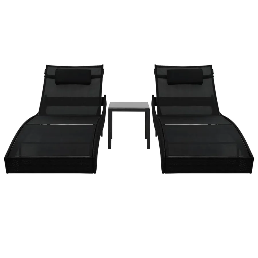 Chaise longue 2 pcs et table Résine tressée et textilène Noir - 2