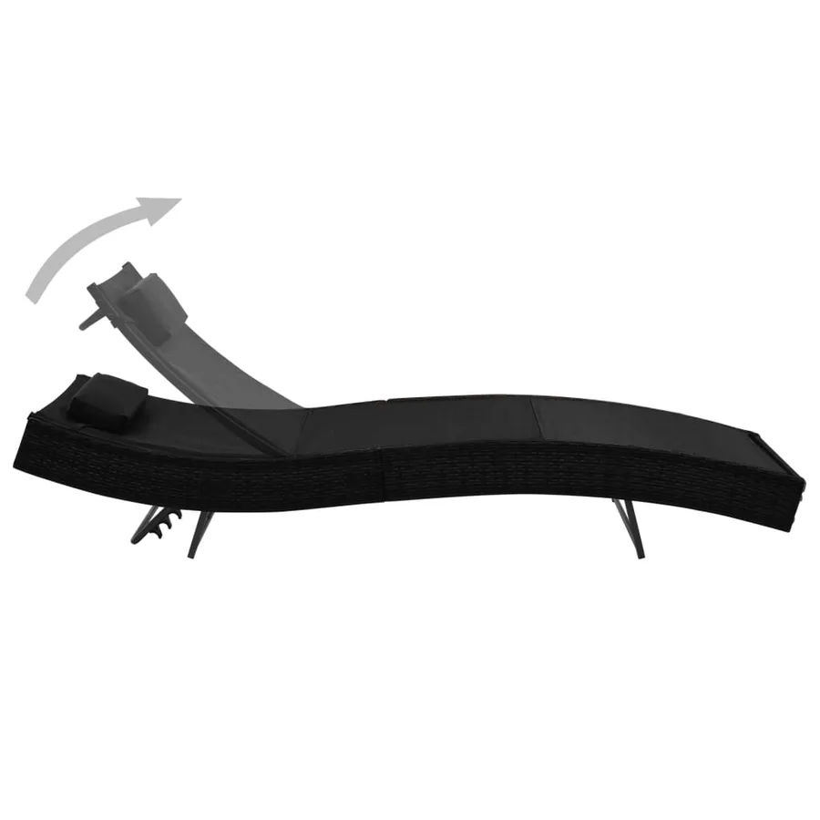 Chaise longue 2 pcs et table Résine tressée et textilène Noir - 5