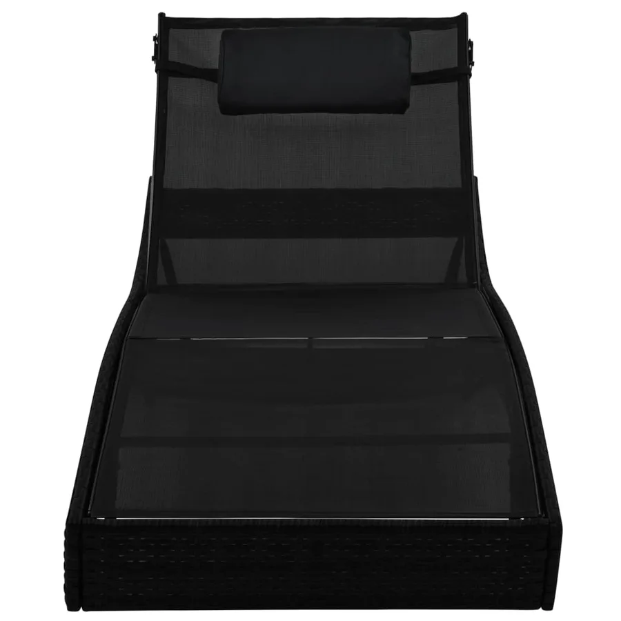 Chaise longue 2 pcs et table Résine tressée et textilène Noir - 6