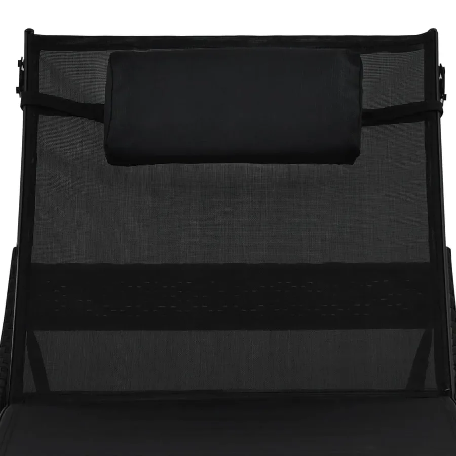 Chaise longue 2 pcs et table Résine tressée et textilène Noir - 8