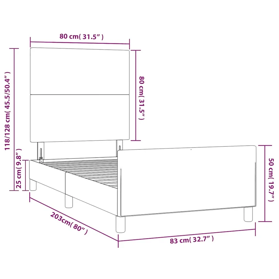 Cadre de lit sans matelas noir 80x200 cm tissu - 13