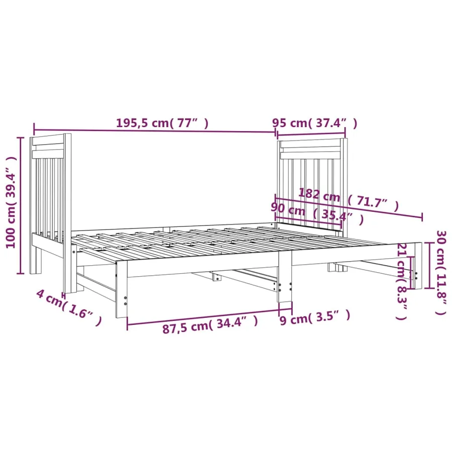 Lit coulissant sans matelas blanc 2x(90x190) cm - 9