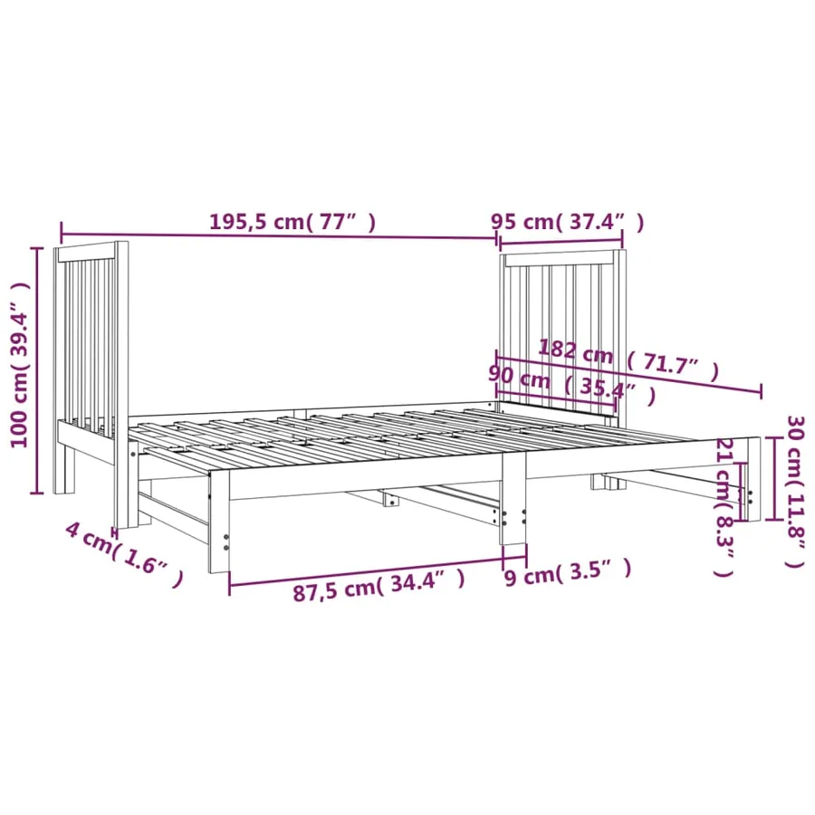 Lit coulissant sans matelas 2x(90x190) cm - 9