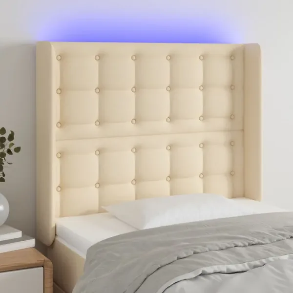 Tête de lit à LED Crème 103x16x118/128 cm Tissu