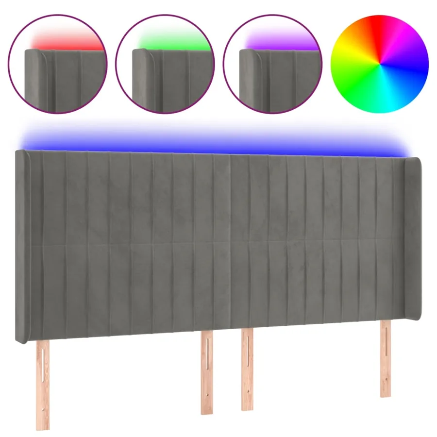 Tête de lit à LED Gris clair 203x16x118/128 cm Velours - 2