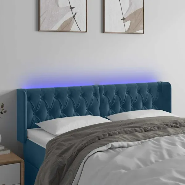 Tête de lit à LED Bleu foncé 147x16x78/88 cm Velours
