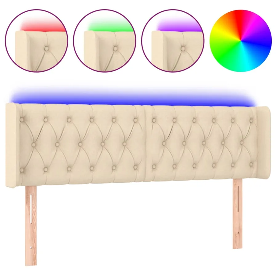 Tête de lit à LED Crème 163x16x78/88 cm Tissu - 2