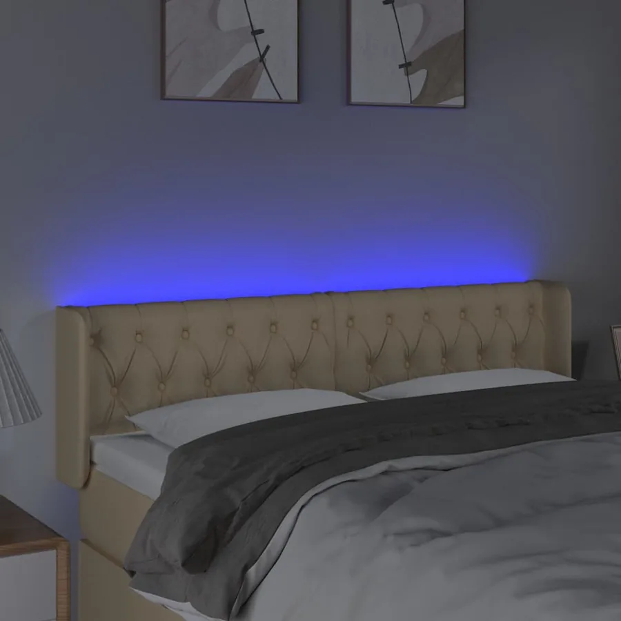Tête de lit à LED Crème 163x16x78/88 cm Tissu - 4