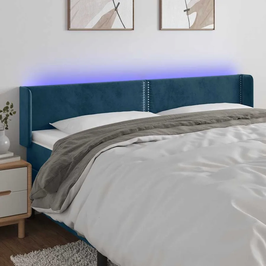 Tête de lit à LED Bleu foncé 183x16x78/88 cm Velours