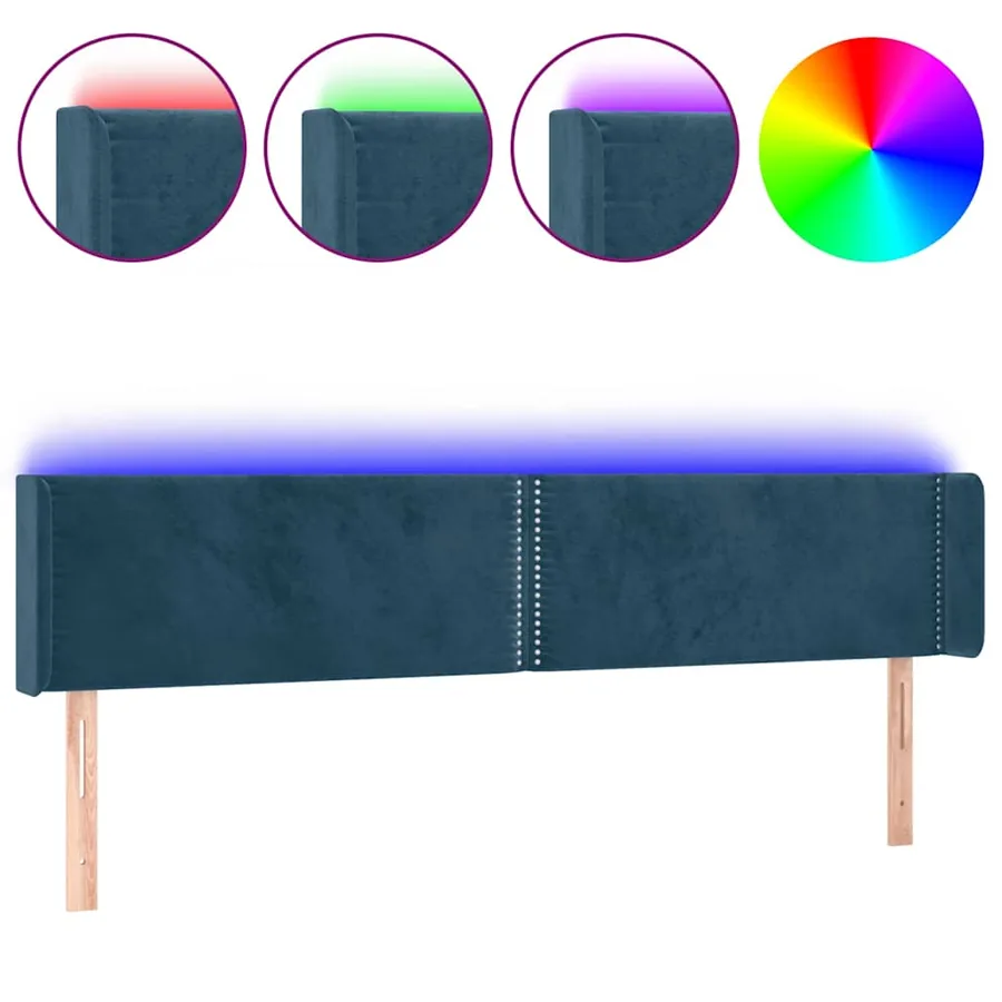 Tête de lit à LED Bleu foncé 183x16x78/88 cm Velours - 2