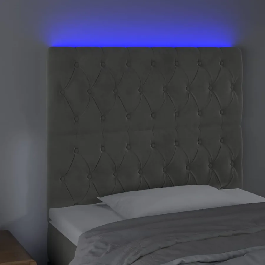 Tête de lit à LED Gris clair 100x7x118/128 cm Velours - 3