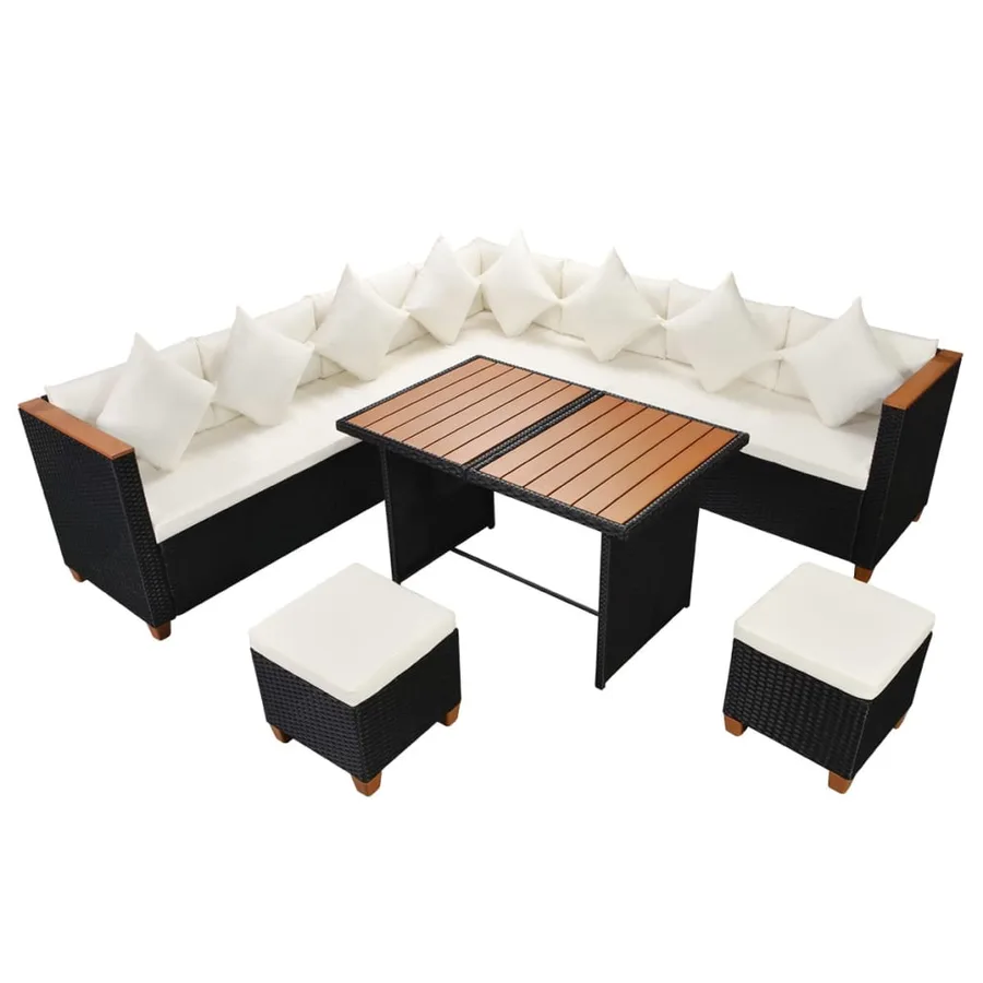 Salon de jardin 7 pcs avec coussins Résine tressée Noir - 2