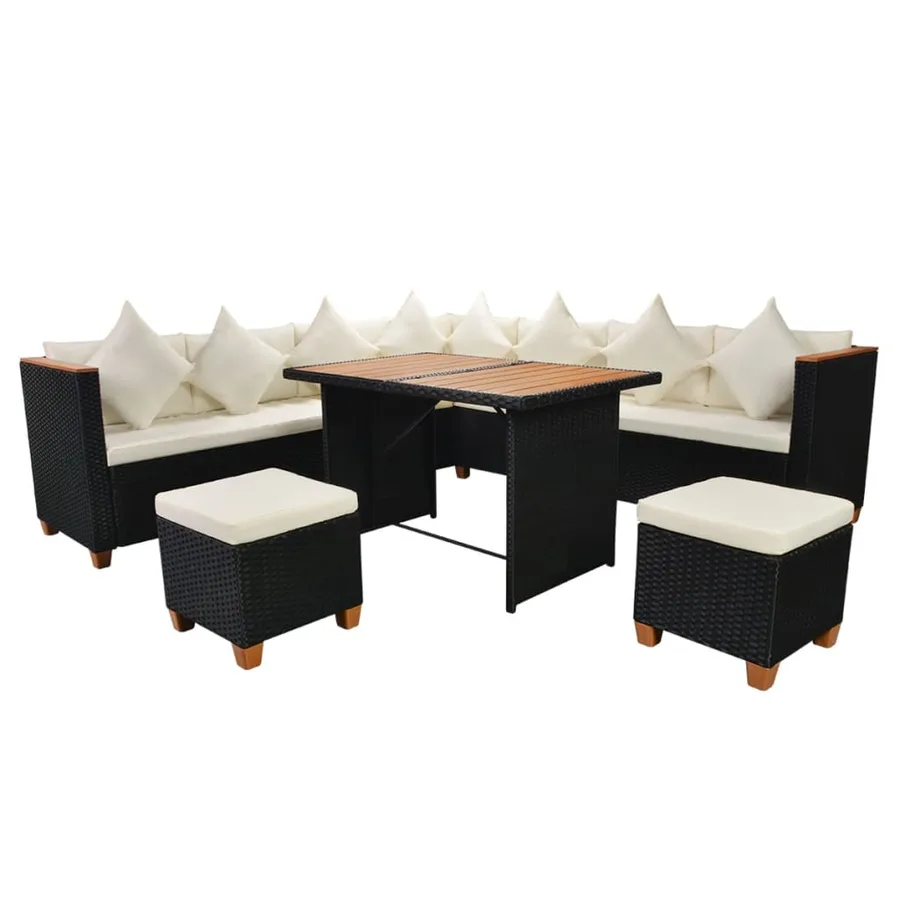 Salon de jardin 7 pcs avec coussins Résine tressée Noir - 3