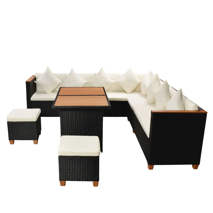 Salon de jardin 7 pcs avec coussins Résine tressée Noir - 4