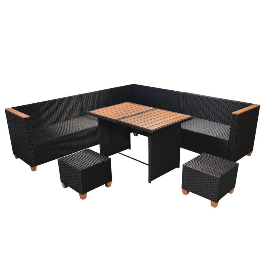 Salon de jardin 7 pcs avec coussins Résine tressée Noir - 5