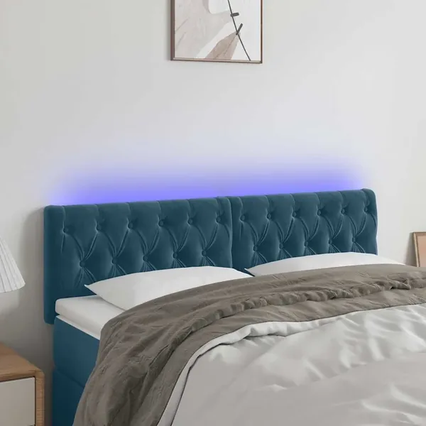 Tête de lit à LED Bleu foncé 144x7x78/88 cm Velours
