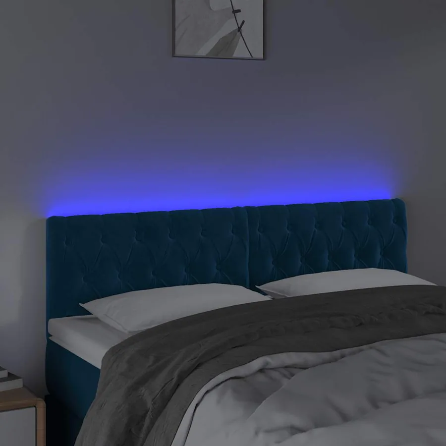 Tête de lit à LED Bleu foncé 144x7x78/88 cm Velours - 3