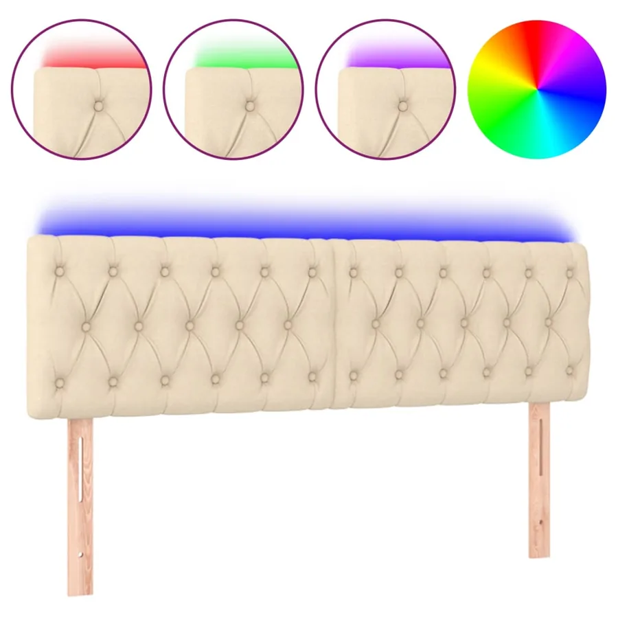 Tête de lit à LED Crème 160x7x78/88 cm Tissu - 2