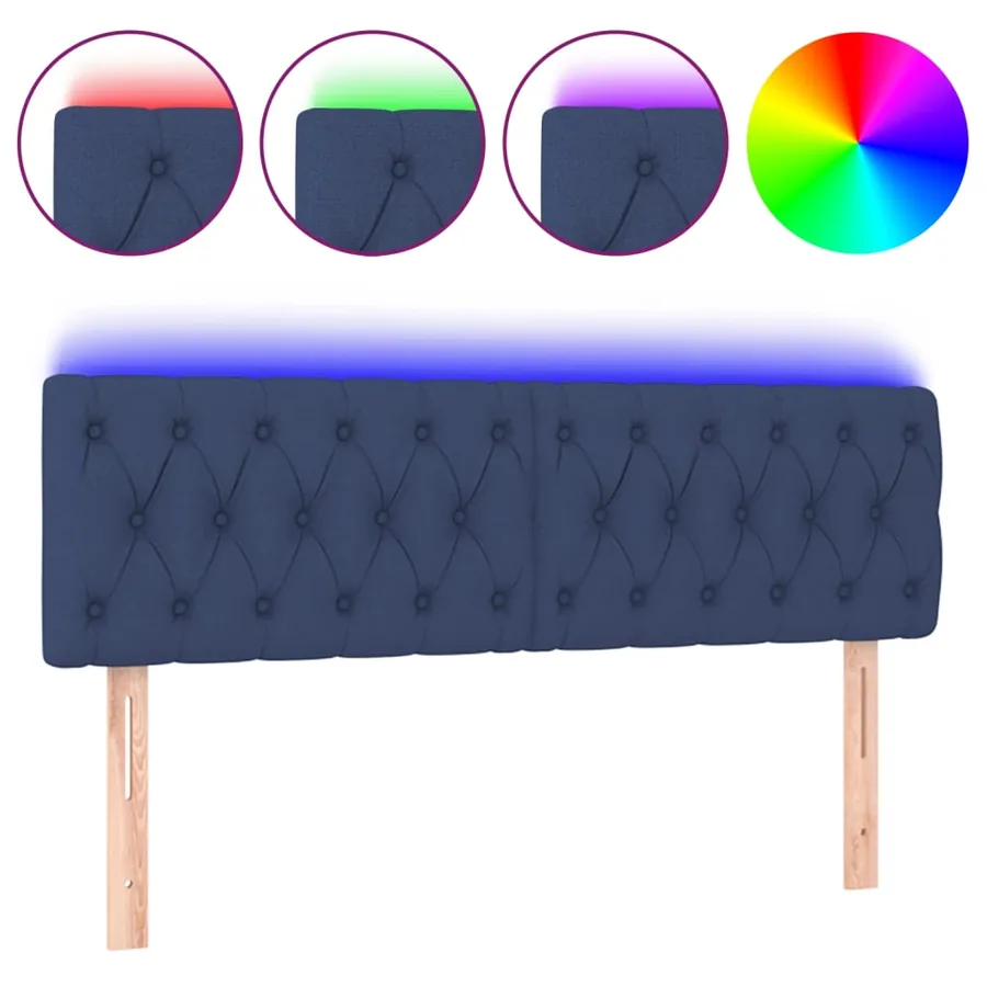 Tête de lit à LED Bleu 144x7x78/88 cm Tissu - 2