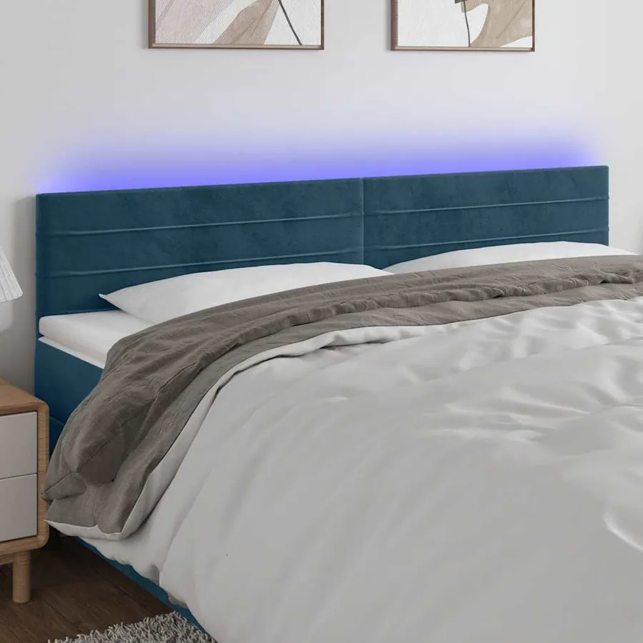 Tête de lit à LED Bleu foncé 200x5x78/88 cm Velours
