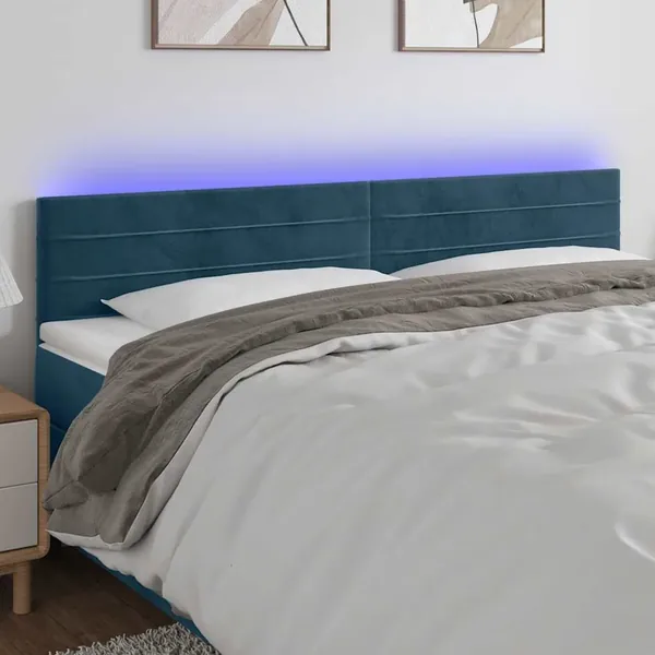 Tête de lit à LED Bleu foncé 200x5x78/88 cm Velours