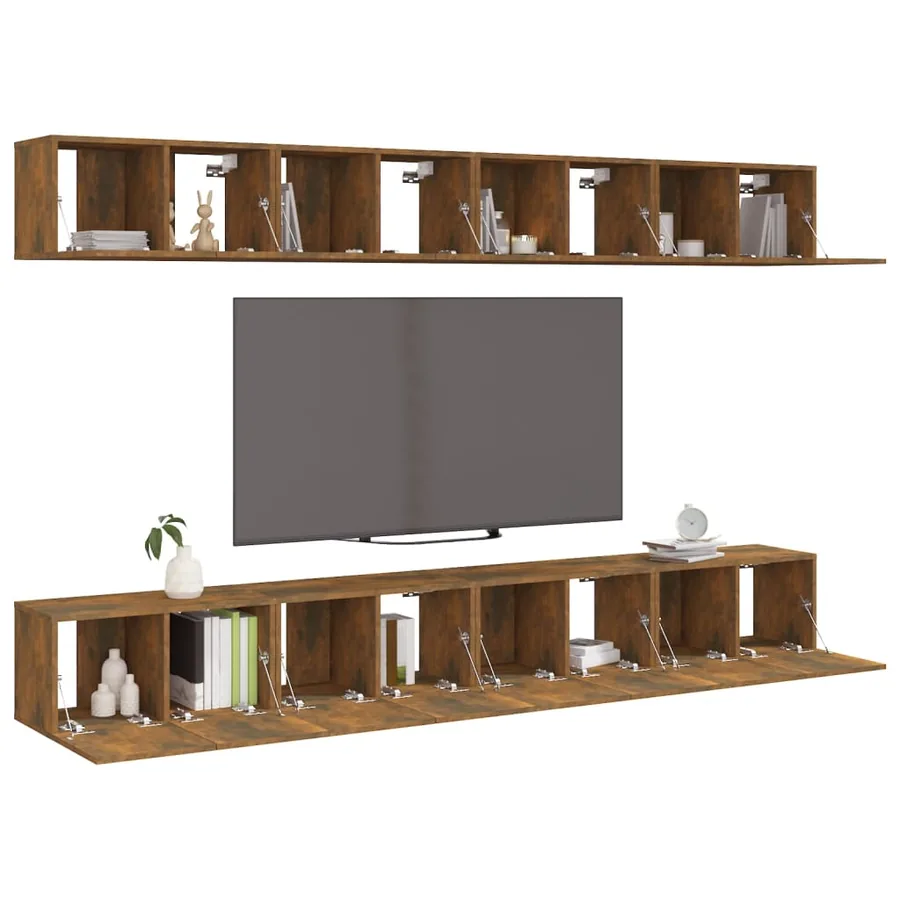 Meubles TV 8 pcs Chêne fumé 60x30x30 cm Bois d'ingénierie - 3
