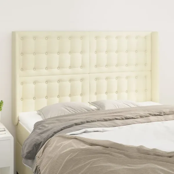 Tête de lit avec oreilles Crème 147x16x118/128 cm Similicuir