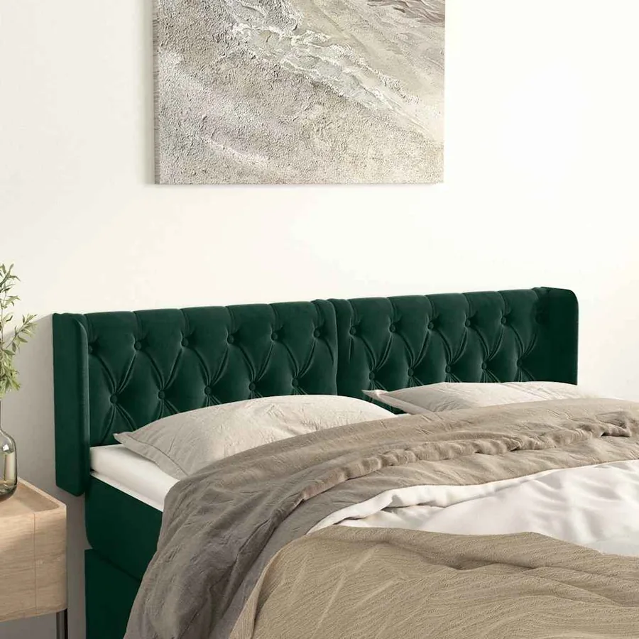 Tête de lit avec oreilles Vert foncé 147x16x78/88 cm Velours