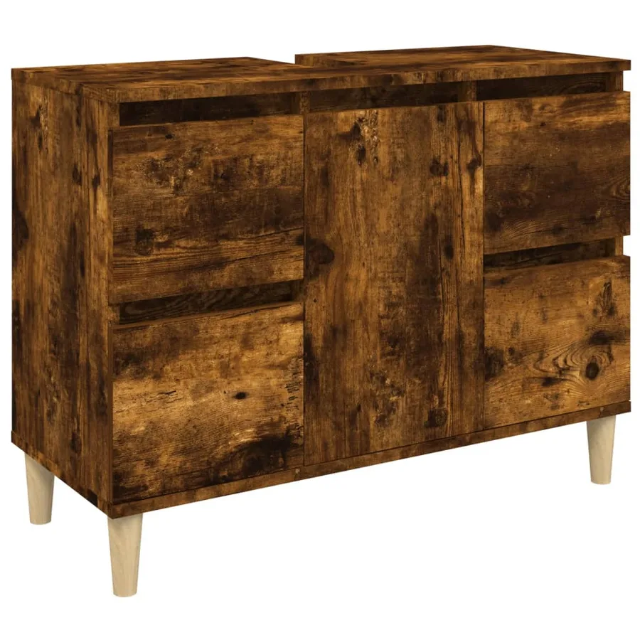 Meuble d'évier chêne fumé 80x33x60 cm bois d'ingénierie - 2