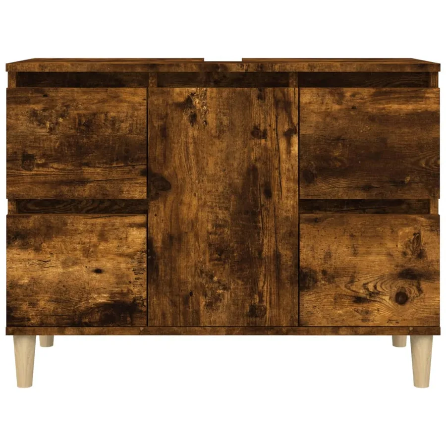 Meuble d'évier chêne fumé 80x33x60 cm bois d'ingénierie - 5