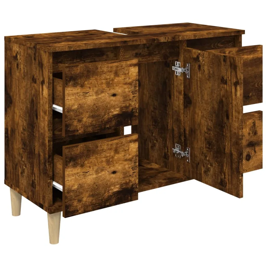 Meuble d'évier chêne fumé 80x33x60 cm bois d'ingénierie - 6