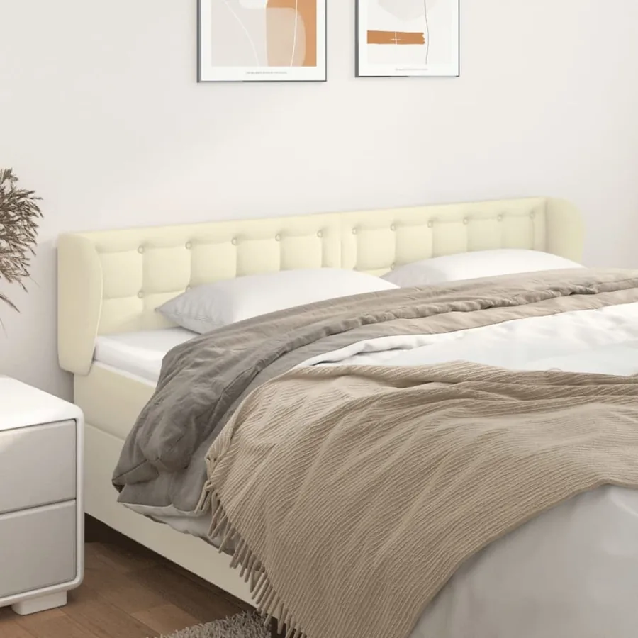 Tête de lit avec oreilles Crème 203x23x78/88 cm Similicuir