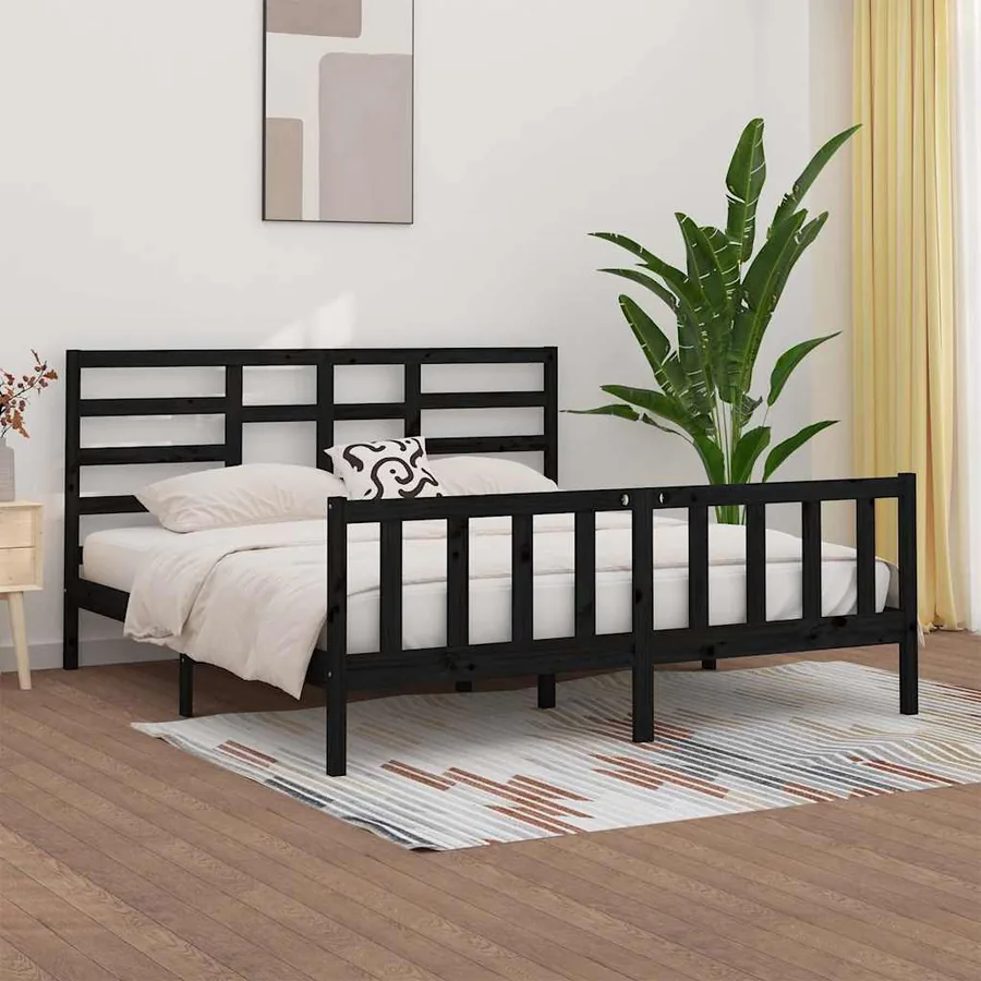 Cadre de lit sans matelas noir 200x200 cm bois massif de pin