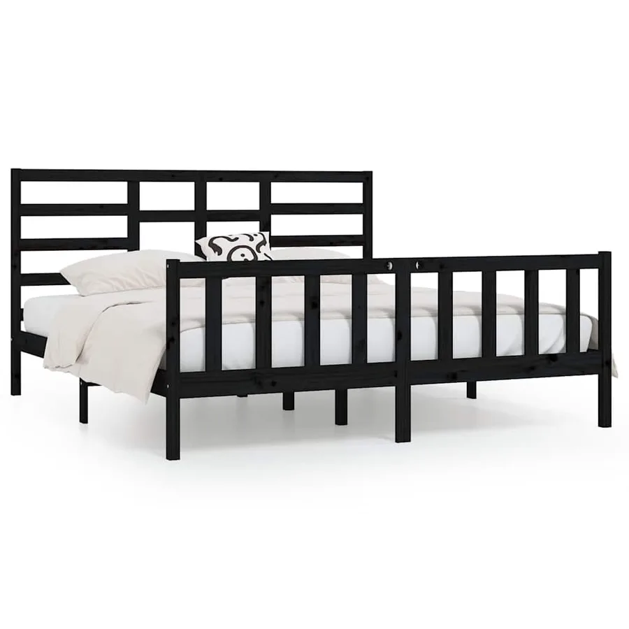 Cadre de lit sans matelas noir 200x200 cm bois massif de pin - 2