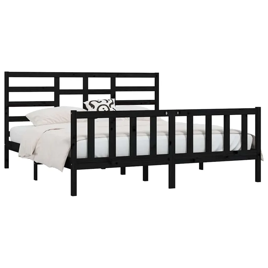 Cadre de lit sans matelas noir 200x200 cm bois massif de pin - 3