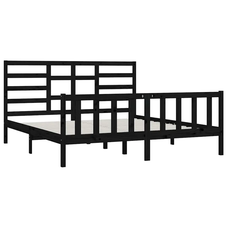 Cadre de lit sans matelas noir 200x200 cm bois massif de pin - 4