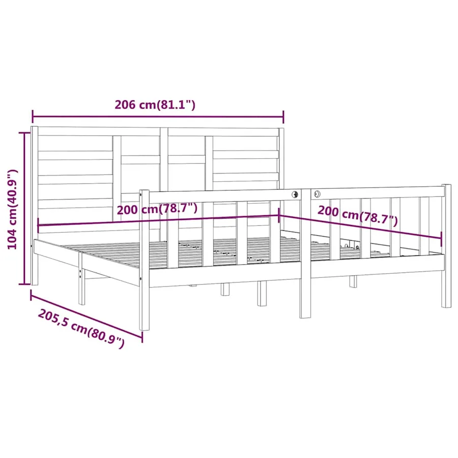 Cadre de lit sans matelas noir 200x200 cm bois massif de pin - 8