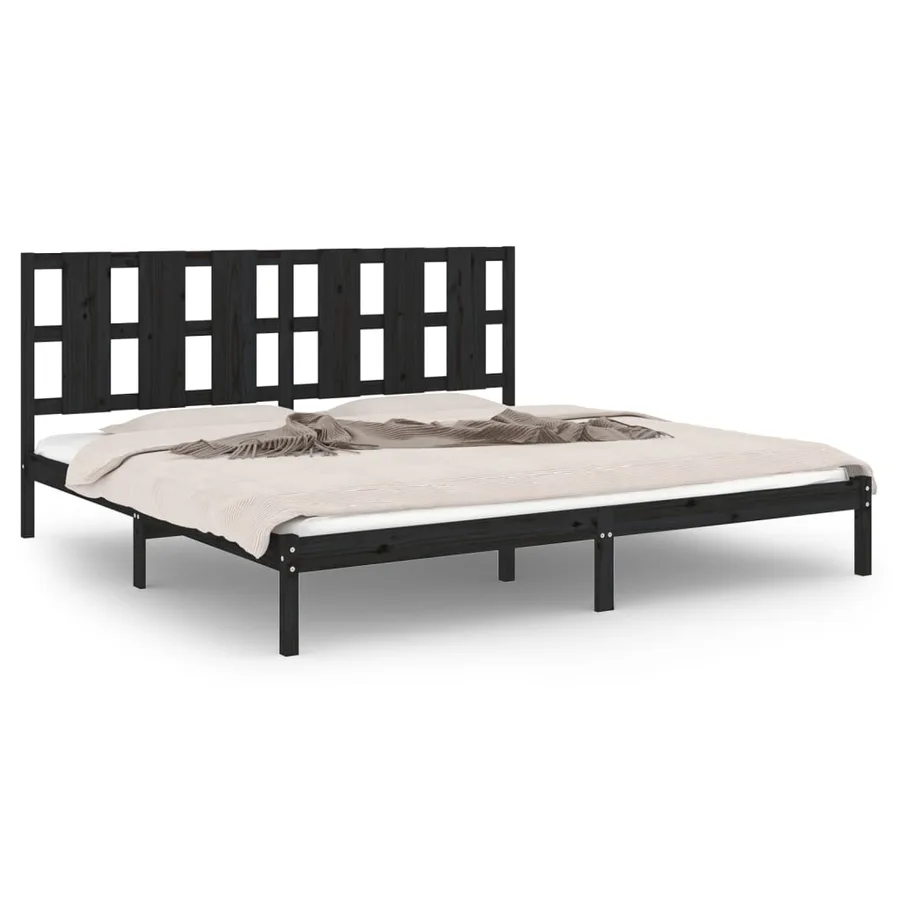 Cadre de lit sans matelas noir 200x200 cm bois massif de pin - 2
