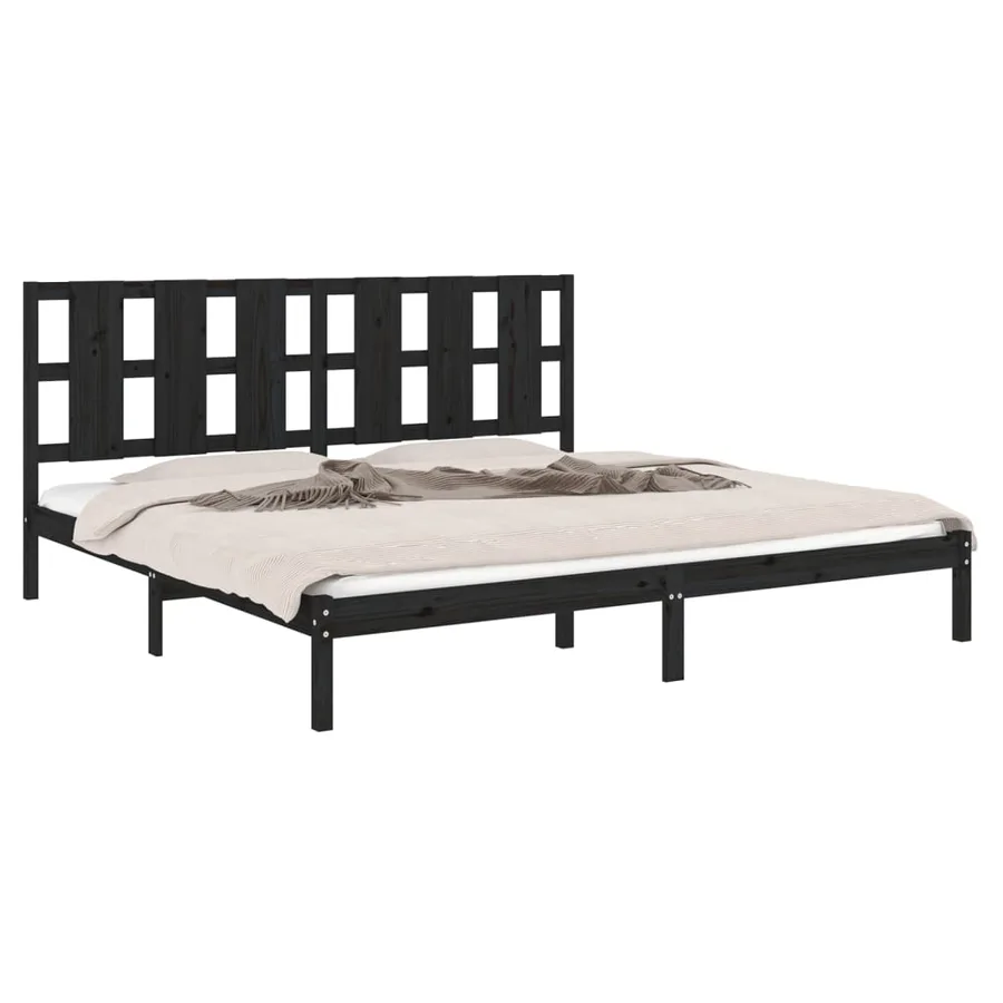 Cadre de lit sans matelas noir 200x200 cm bois massif de pin - 3