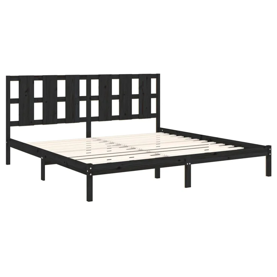 Cadre de lit sans matelas noir 200x200 cm bois massif de pin - 4