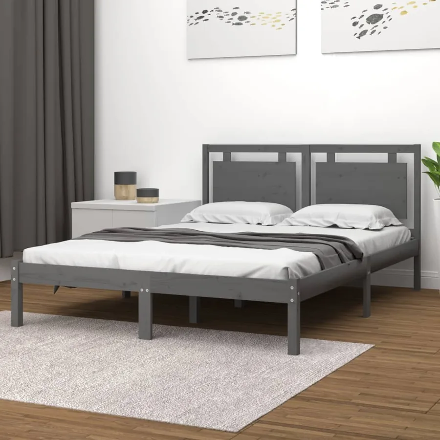 Cadre de lit sans matelas gris 200x200 cm bois massif