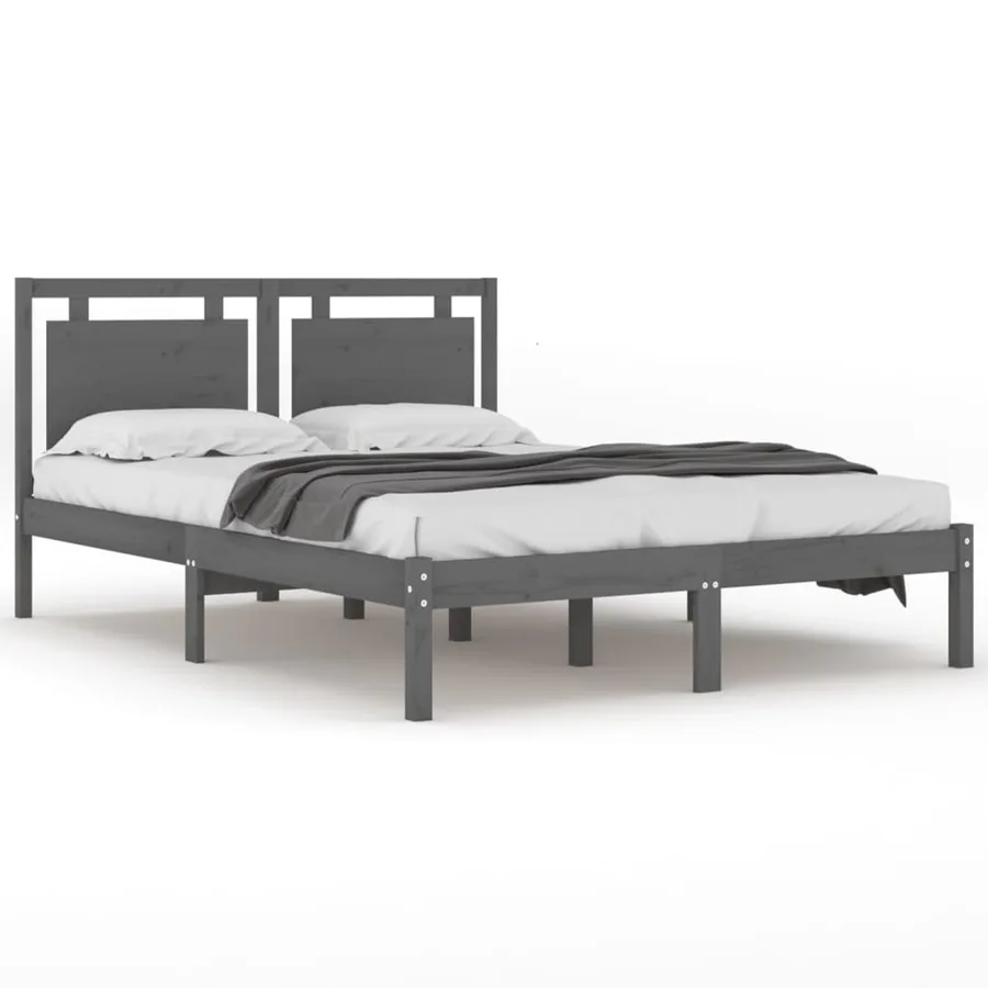 Cadre de lit sans matelas gris 200x200 cm bois massif - 2