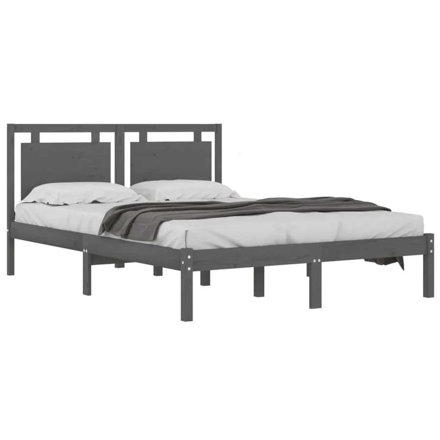 Cadre de lit sans matelas gris 200x200 cm bois massif - 3