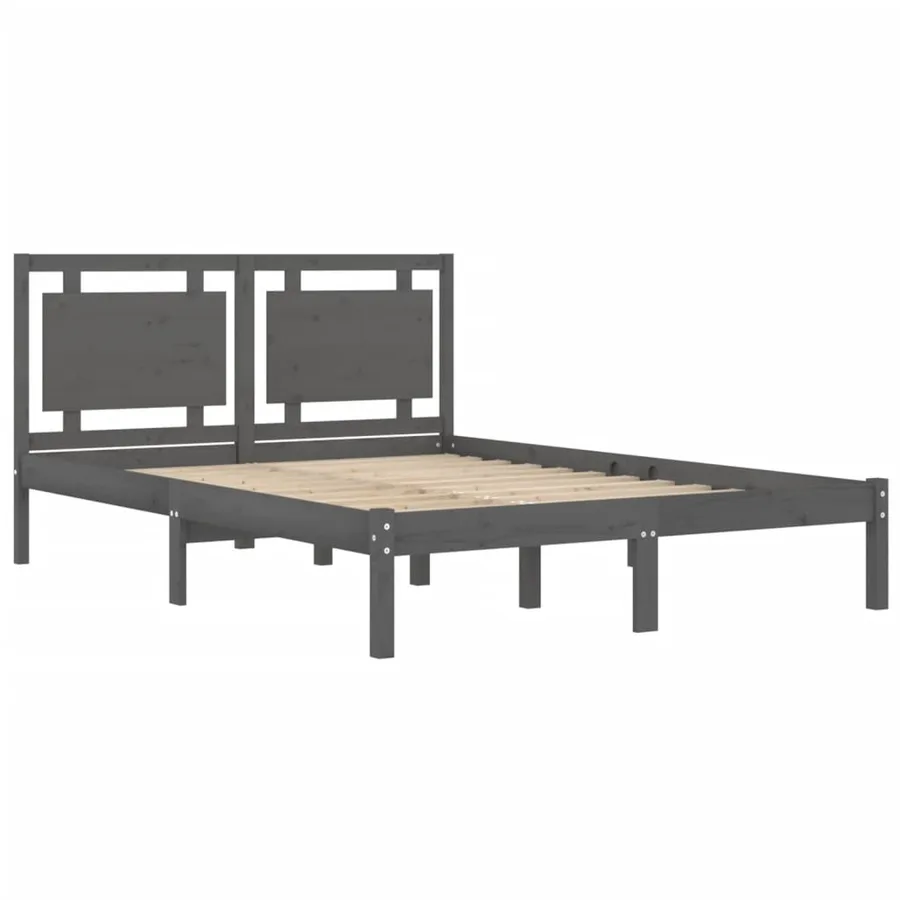 Cadre de lit sans matelas gris 200x200 cm bois massif - 4